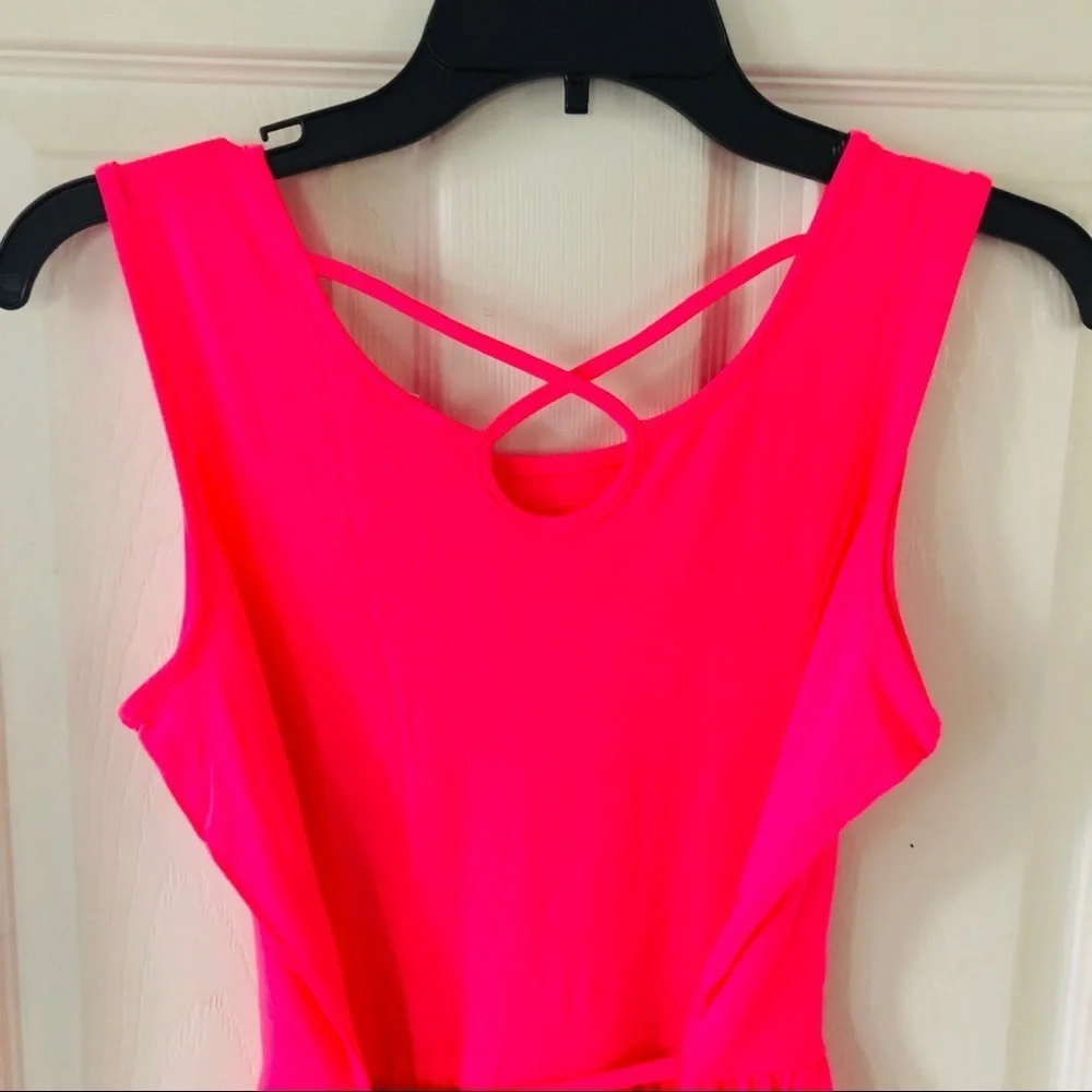 NWOT justice neon pink glitter cat kitty maxi sleeveless dress Size 18 / 20
